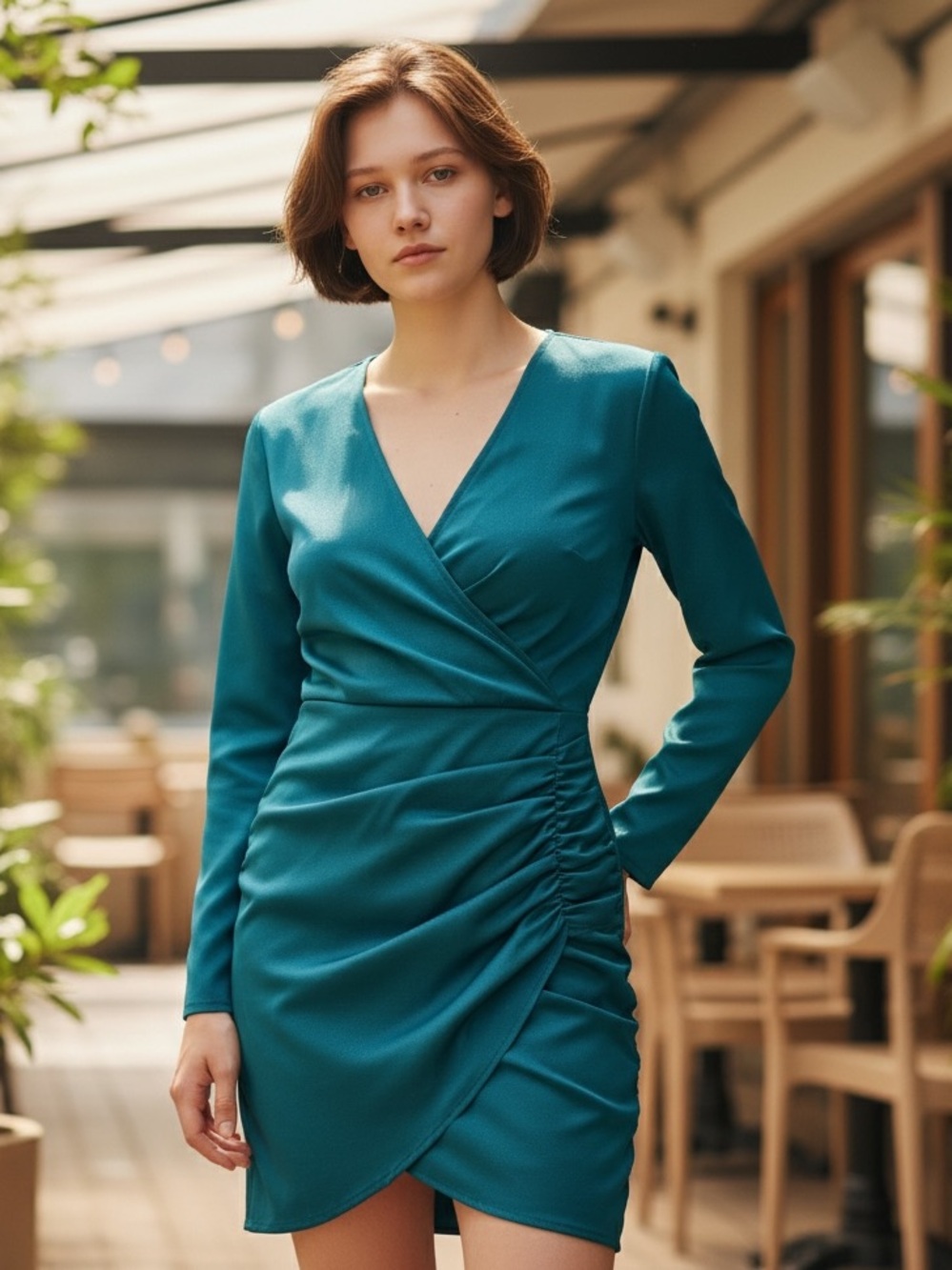 NWT Fourteenth Place Womens Long Sleeve Mini Dress Teal Originally $89
